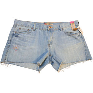Old Navy Ultra Low Waist Cut-Off Shorts 16 Light Wash Y2K Heart Denim Raw Hem